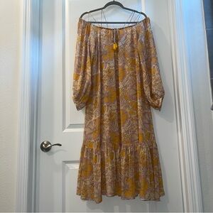 Floral Off-Shoulder Dress in Yellow and Cream